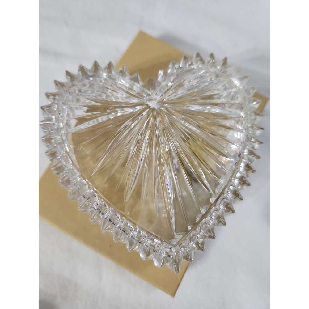 Gorham‎ Lead Crystal Heart Trinket Box West Germany Starburst Jewelry Dish